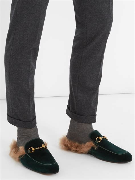 gucci loafers with fur used|Gucci fur loafers plaid.